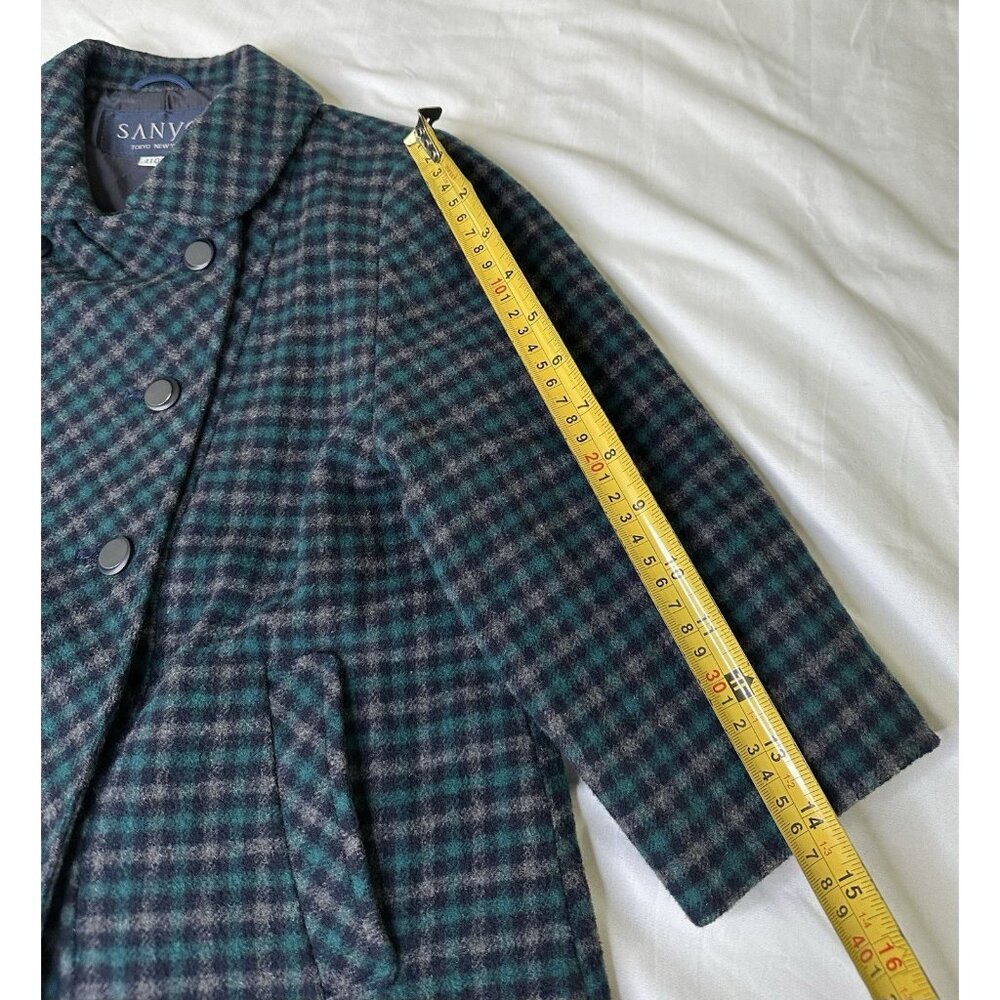 SANYO Tokyo Girl Wool Plaid Coat Size 4 Green Double Breasted Japan - Picture 10 of 11